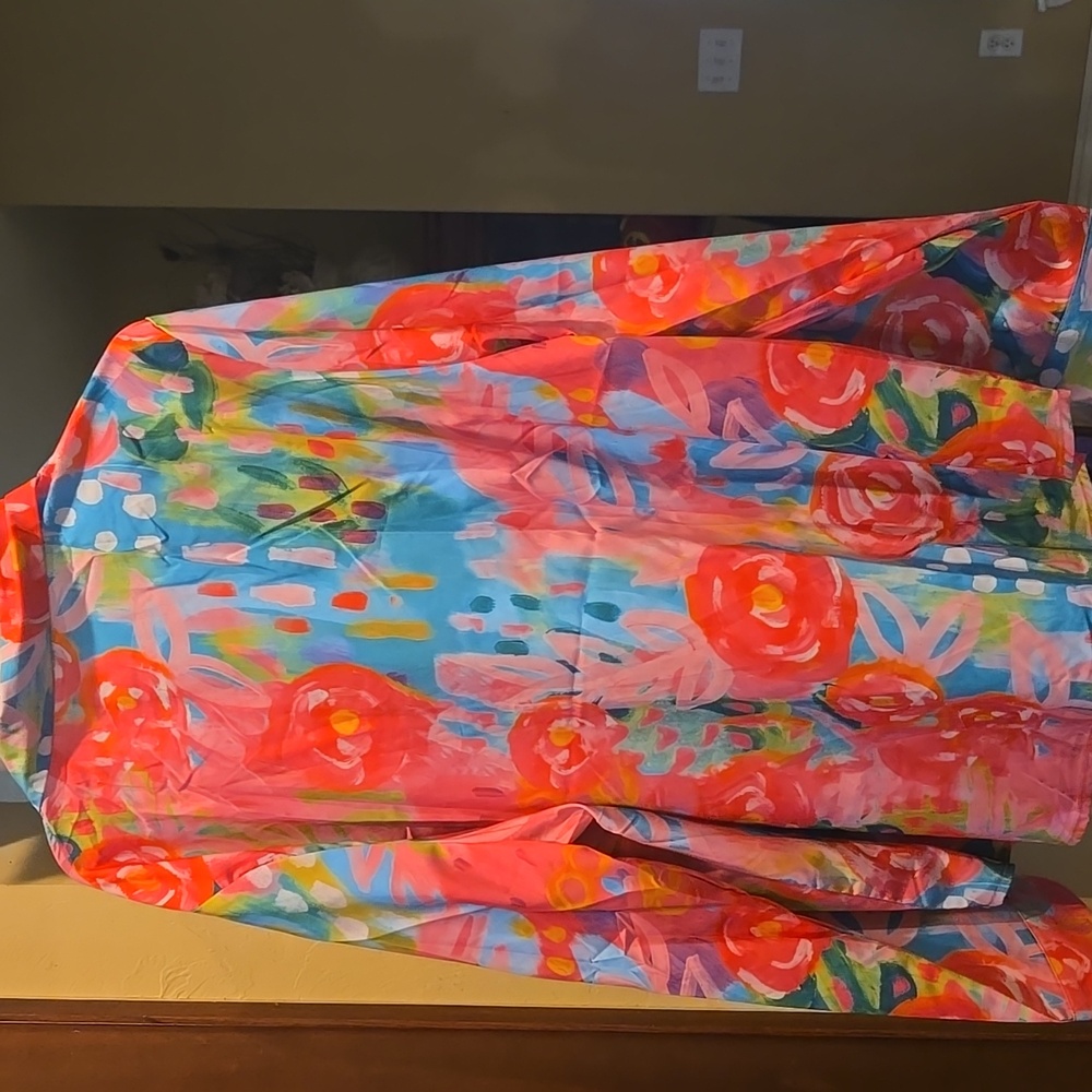 SHEIN Vibrant Floral Button-Up Shirt Size 3X - Picture 2 of 9